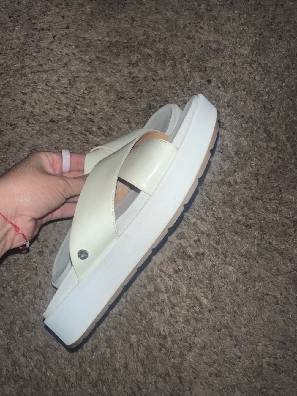 UGG White Platform Crisscross Slide Sandals